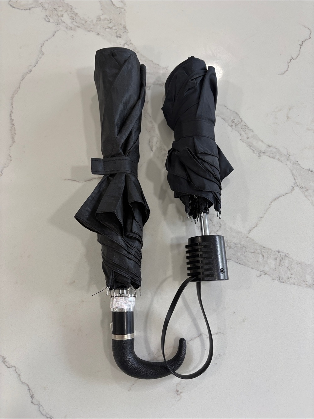 Set of 2 Black Compact & Hook-Handle Umbrellas